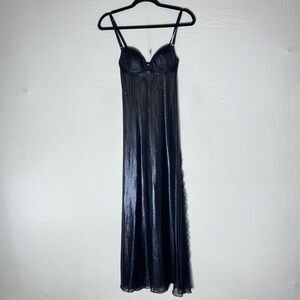 Vintage La Senza Lingerie Shiny Black Maxi Sleep Dress Nightgown Lingerie S